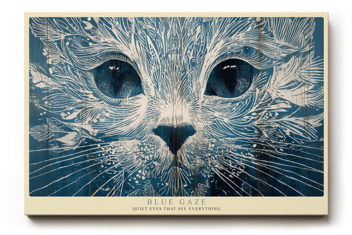 Paul Sinus Wandbild 120x80cm Katze Blaue Augen Kunst LeinWandbild 120x80cm Modernes Tierportrait Wanddekoration