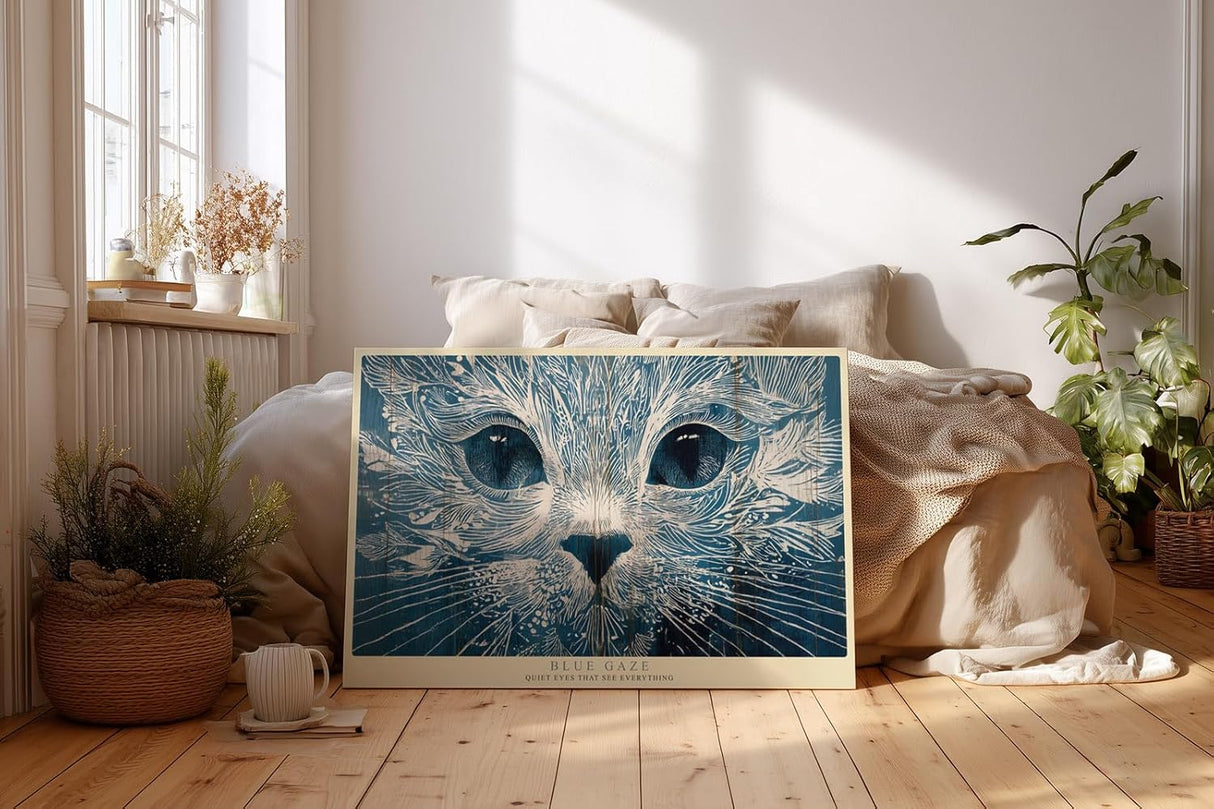 Paul Sinus Wandbild 120x80cm Katze Blaue Augen Kunst LeinWandbild 120x80cm Modernes Tierportrait Wanddekoration
