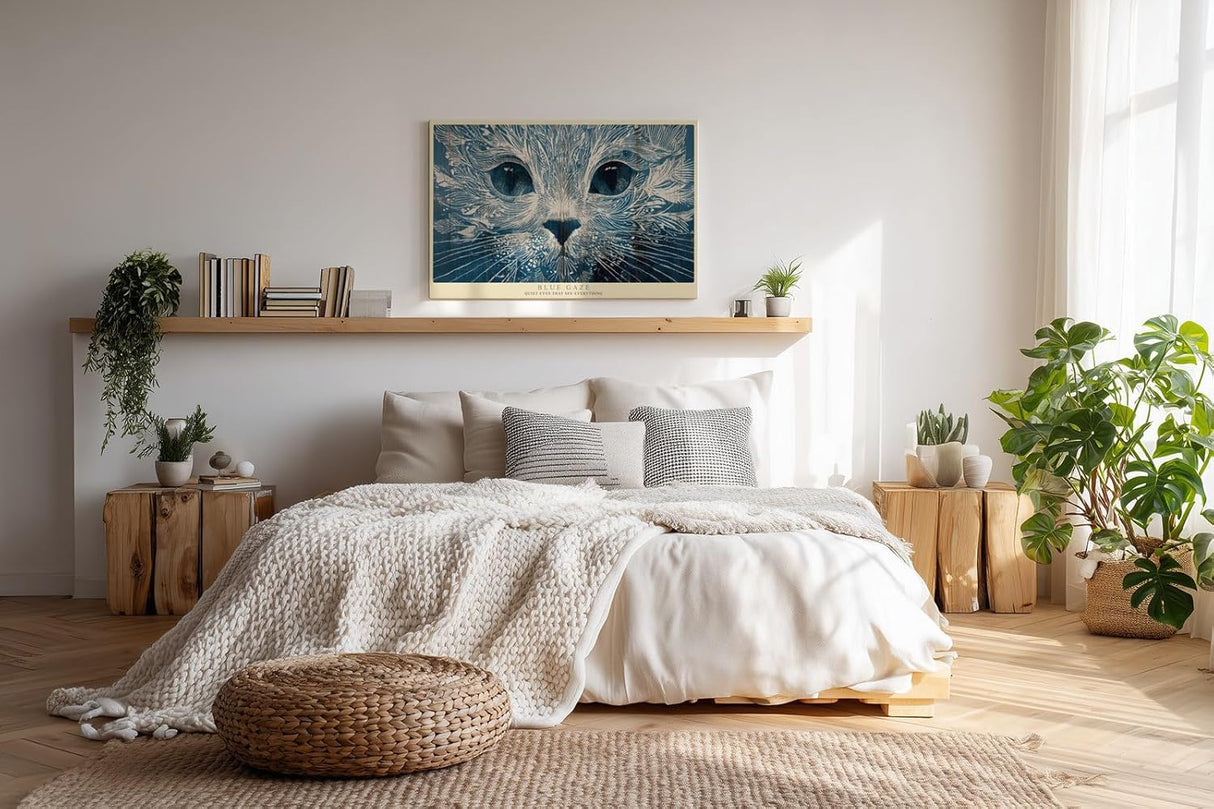 Paul Sinus Wandbild 120x80cm Katze Blaue Augen Kunst LeinWandbild 120x80cm Modernes Tierportrait Wanddekoration