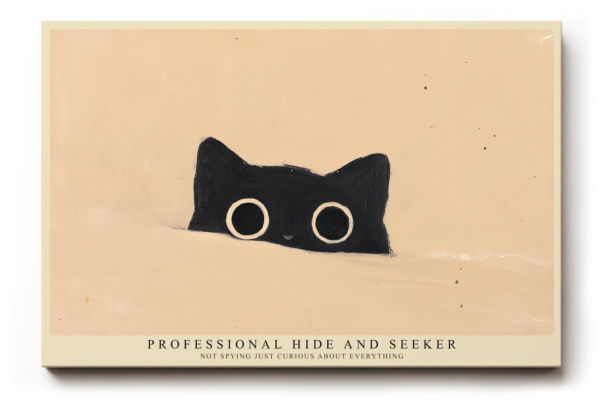 Paul Sinus Wandbild 120x80cm Katze Illustration minimalistische Tierkunst mit großen Augen modernes Katzenbild humorvolle Wanddekoration für Wohnzimmer Kinderzimmer Büro