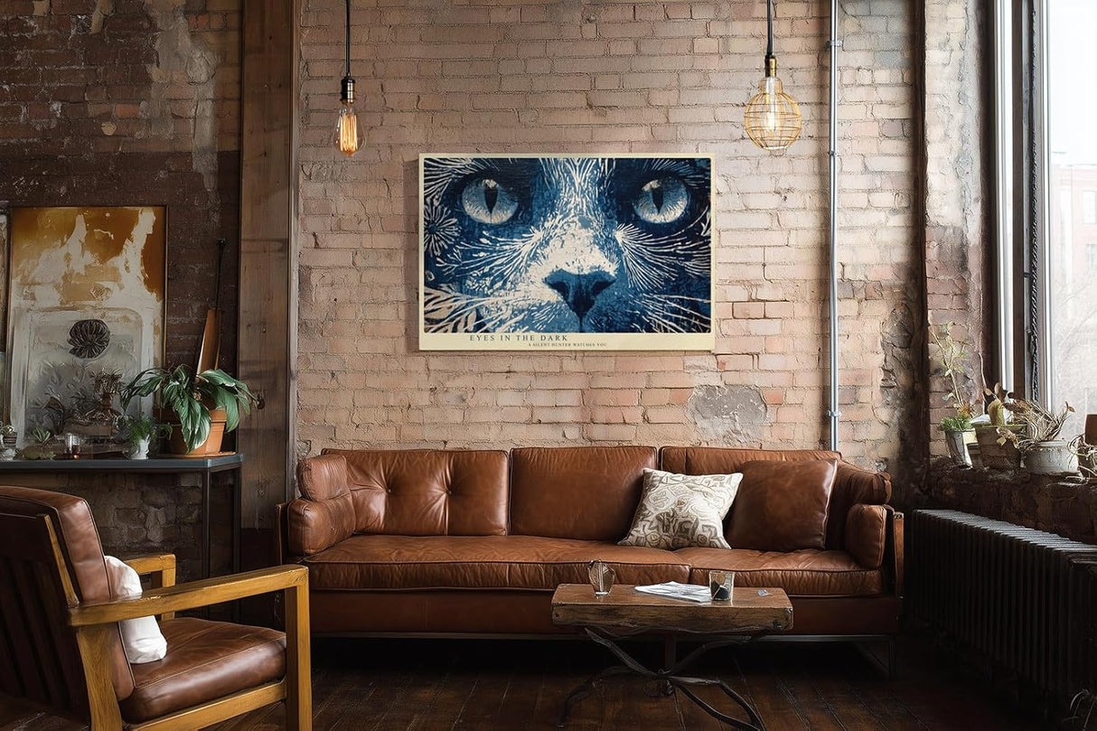 Paul Sinus Wandbild 120x80cm Katzen Augen Kunst LeinWandbild 120x80cm Mystisches Tierportrait Blau Wanddekoration