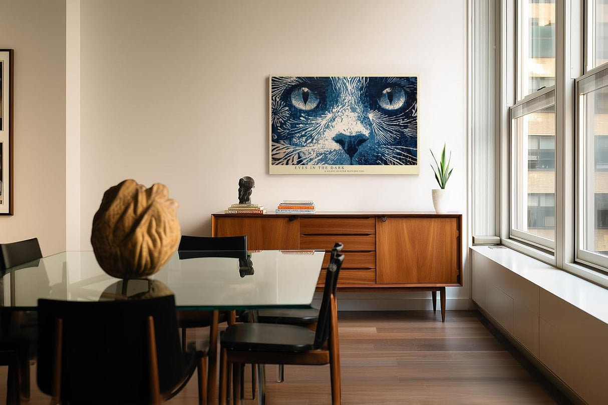 Paul Sinus Wandbild 120x80cm Katzen Augen Kunst LeinWandbild 120x80cm Mystisches Tierportrait Blau Wanddekoration