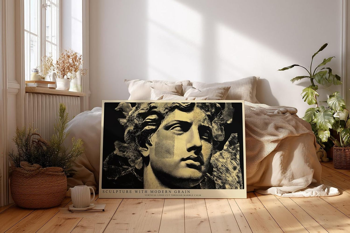 Paul Sinus Wandbild 120x80cm Klassische Statue Moderne Grafik Kunst Skulptur Stil in Schwarz Gold für Wohnzimmer Büro Flur
