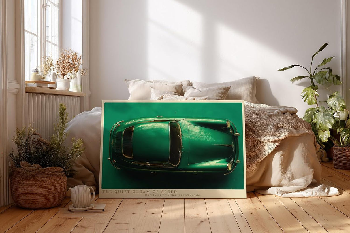 Paul Sinus Wandbild 120x80cm Klassischer Gruener Sportwagen von oben stilvolle Automobil Kunst fuer moderne Wohnräume