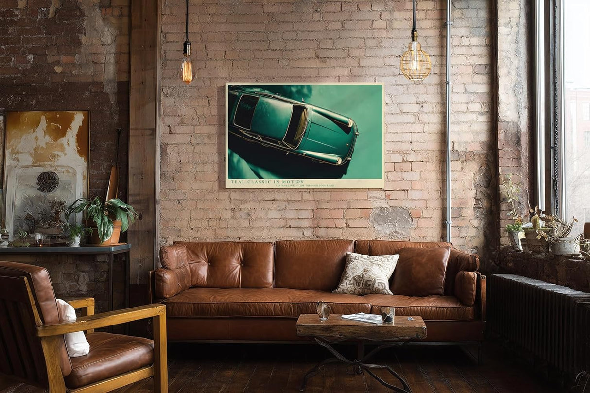 Paul Sinus Wandbild 120x80cm Klassischer Oldtimer in Türkis Vintage Auto Kunst Retro Design für Wohnzimmer Büro Garage