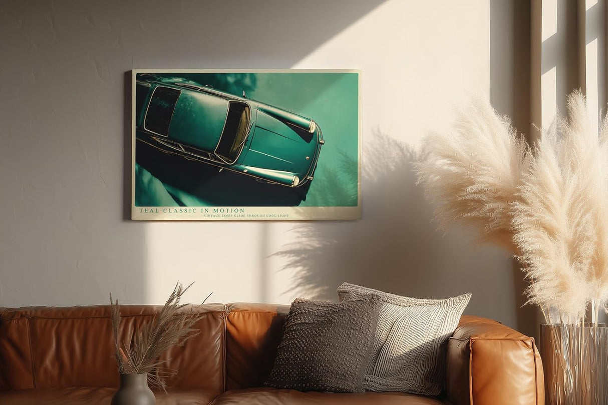 Paul Sinus Wandbild 120x80cm Klassischer Oldtimer in Türkis Vintage Auto Kunst Retro Design für Wohnzimmer Büro Garage