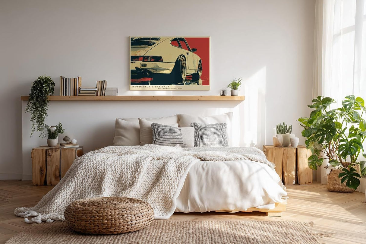 Paul Sinus Wandbild 120x80cm klassischer Sportwagen Heckansicht Retro Auto Kunst moderne Illustration Kunstdruck stilvolle Wanddekoration fuer Wohnzimmer Büro Garage