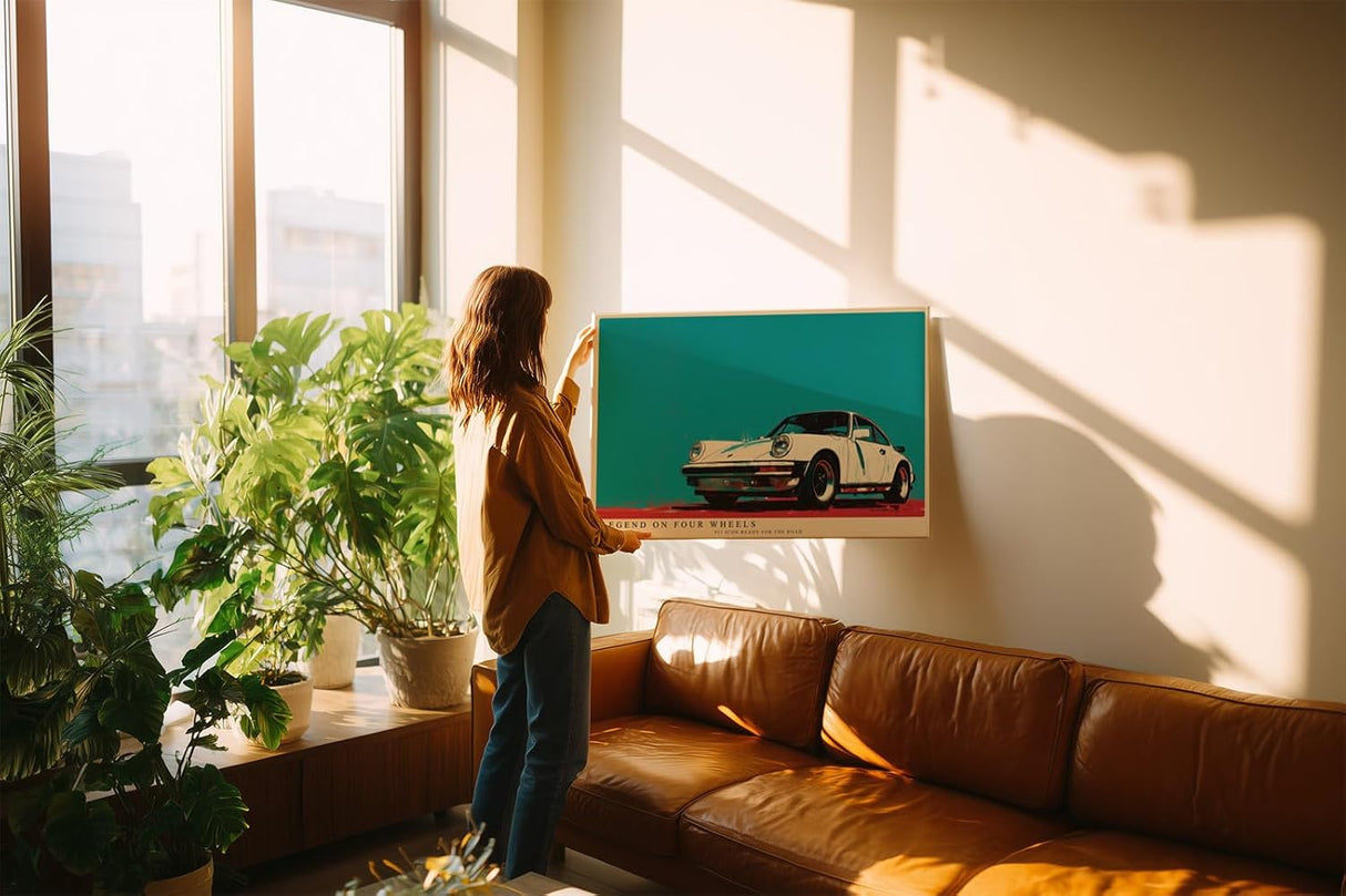 Paul Sinus Wandbild 120x80cm klassischer Sportwagen Illustration retro Auto Kunst modernes Fahrzeug Poster stilvolle Wanddekoration für Wohnzimmer Büro Garage