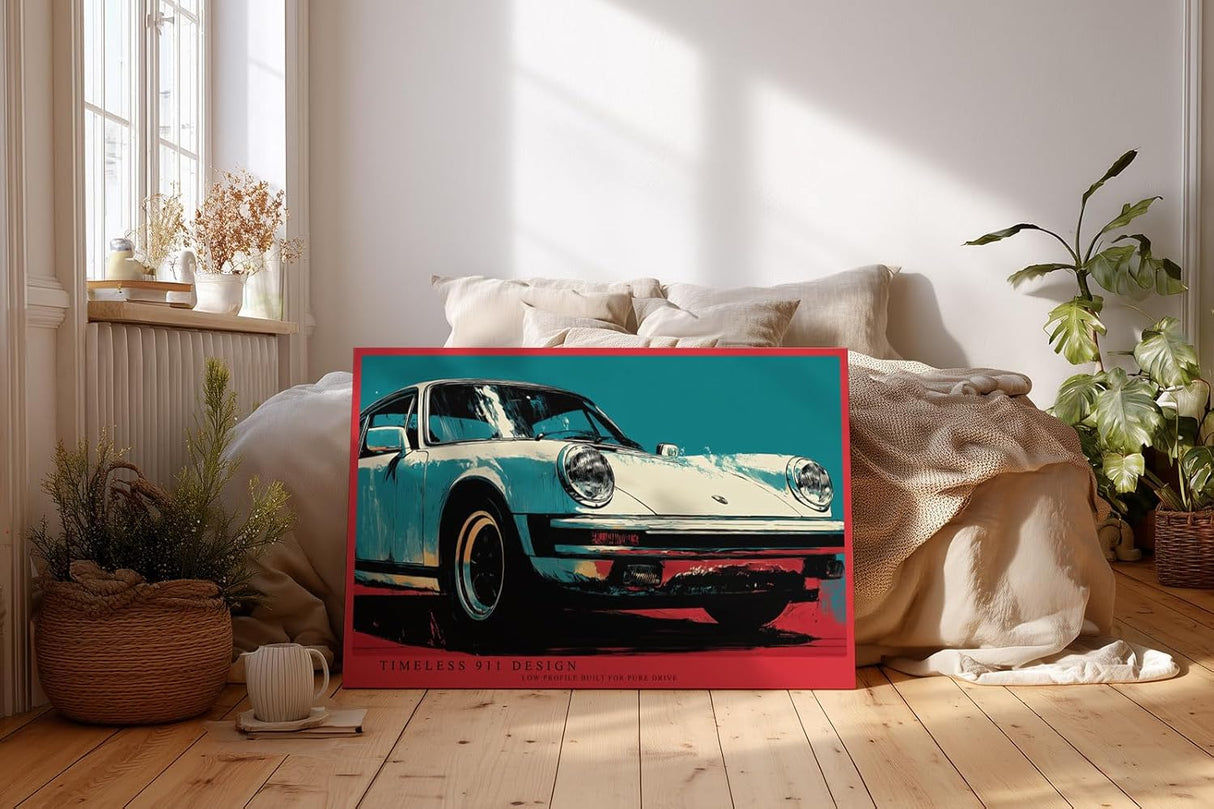 Paul Sinus Wandbild 120x80cm klassischer Sportwagen Retro Auto Illustration modernes Fahrzeugdesign blau rot Vintage Automobilkunst stilvolle Wanddekoration für Wohnzimmer Büro Garage
