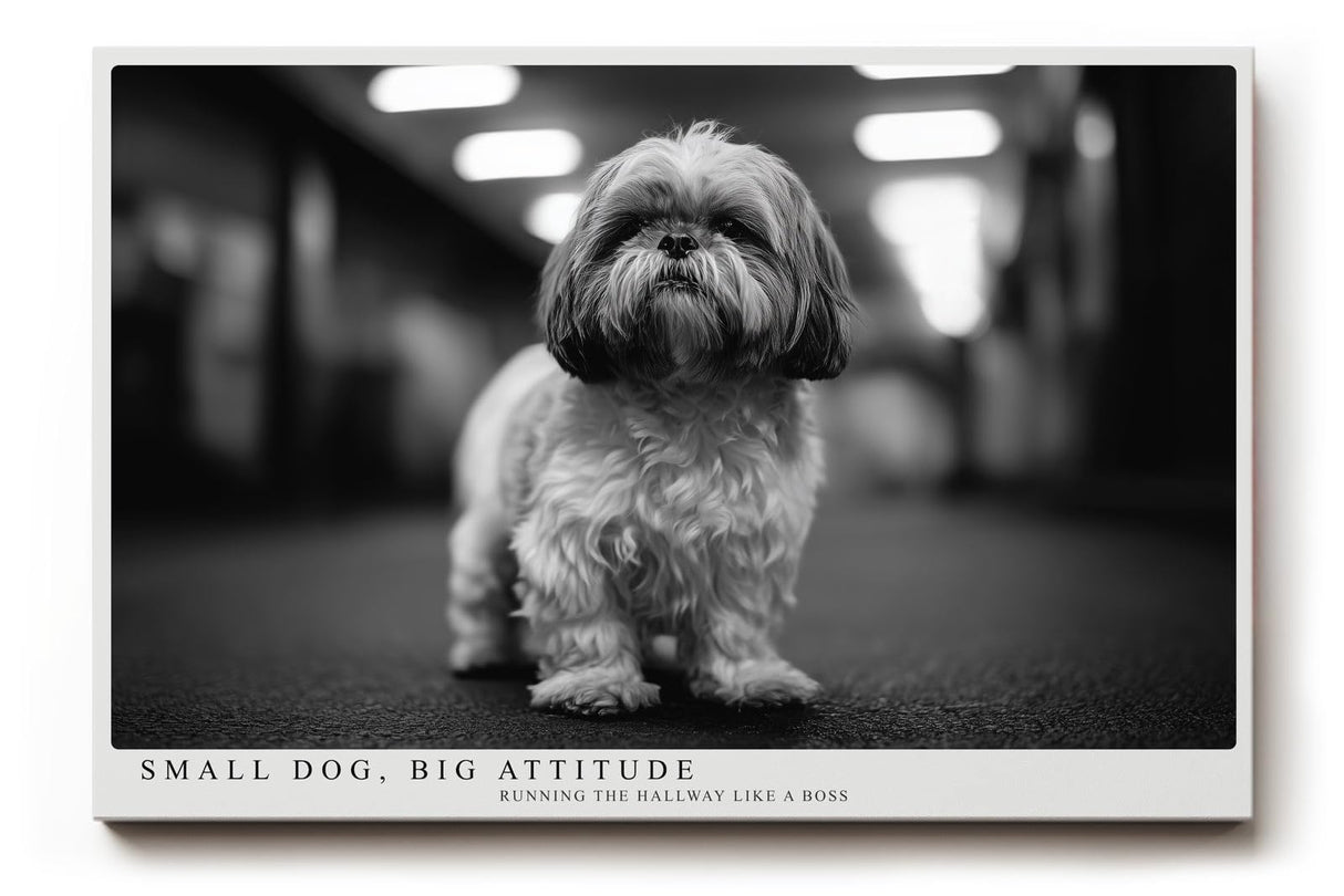 Paul Sinus Wandbild 120x80cm kleiner Hund Schwarz Weiss Fotografie niedliches Tierportrait modernes Hunde Kunstbild für Wohnzimmer Flur Büro