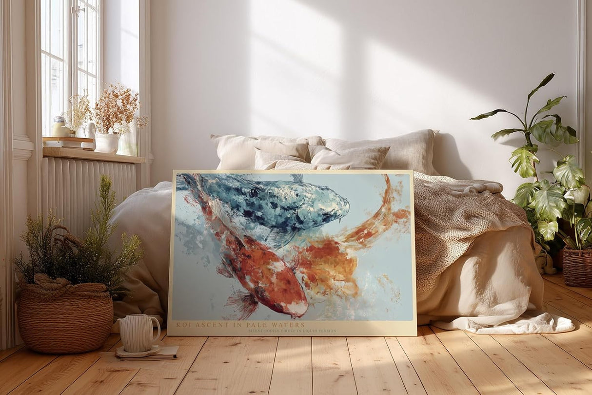 Paul Sinus Wandbild 120x80cm Koi Ascent in Pale Waters Japanische Koi Fische Abstrakte Wasser Kunst fuer Wohnzimmer Schlafzimmer und Büro