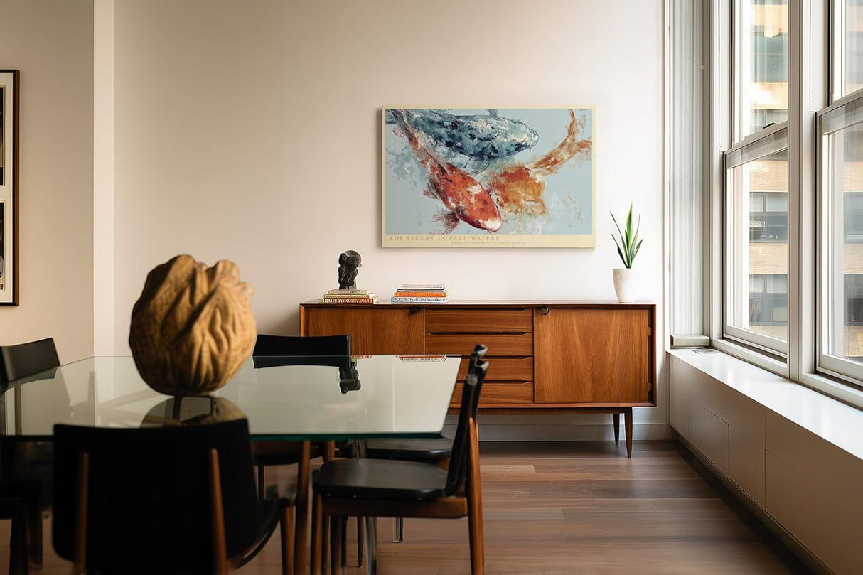 Paul Sinus Wandbild 120x80cm Koi Ascent in Pale Waters Japanische Koi Fische Abstrakte Wasser Kunst fuer Wohnzimmer Schlafzimmer und Büro