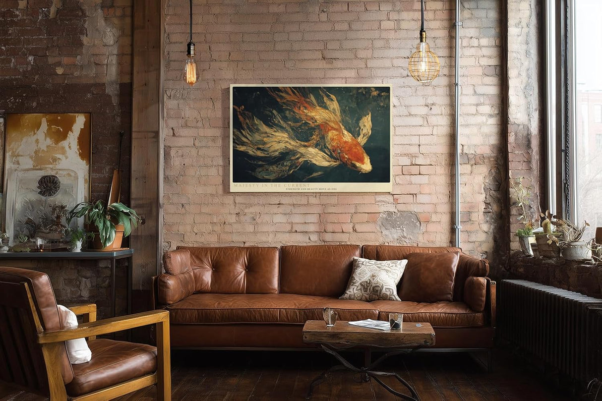 Paul Sinus Wandbild 120x80cm Koi Fisch orange weiss japanische Fisch Kunst Unterwasser Illustration moderne Natur Wanddekoration fuer Wohnzimmer Büro