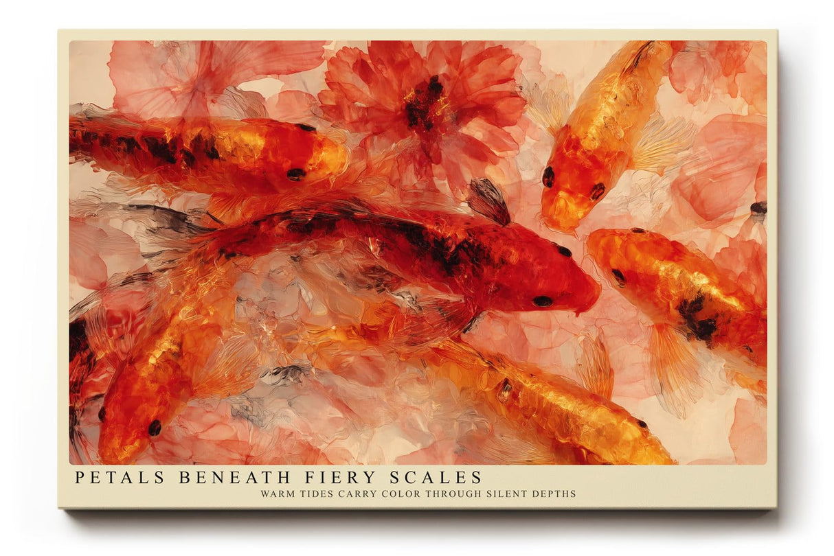 Paul Sinus Wandbild 120x80cm Koi Fische Blumen asiatische Kunst moderne Wasser Illustration Wanddekoration Wohnzimmer Schlafzimmer