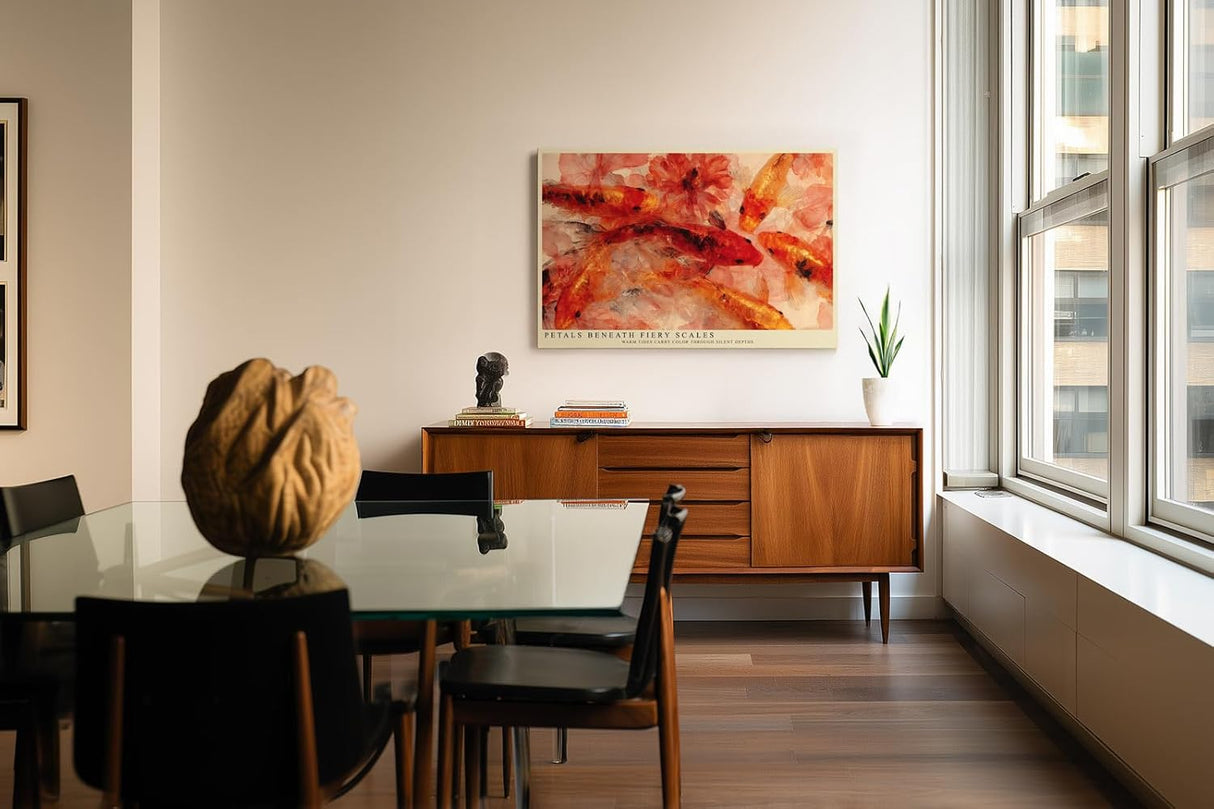Paul Sinus Wandbild 120x80cm Koi Fische Blumen asiatische Kunst moderne Wasser Illustration Wanddekoration Wohnzimmer Schlafzimmer