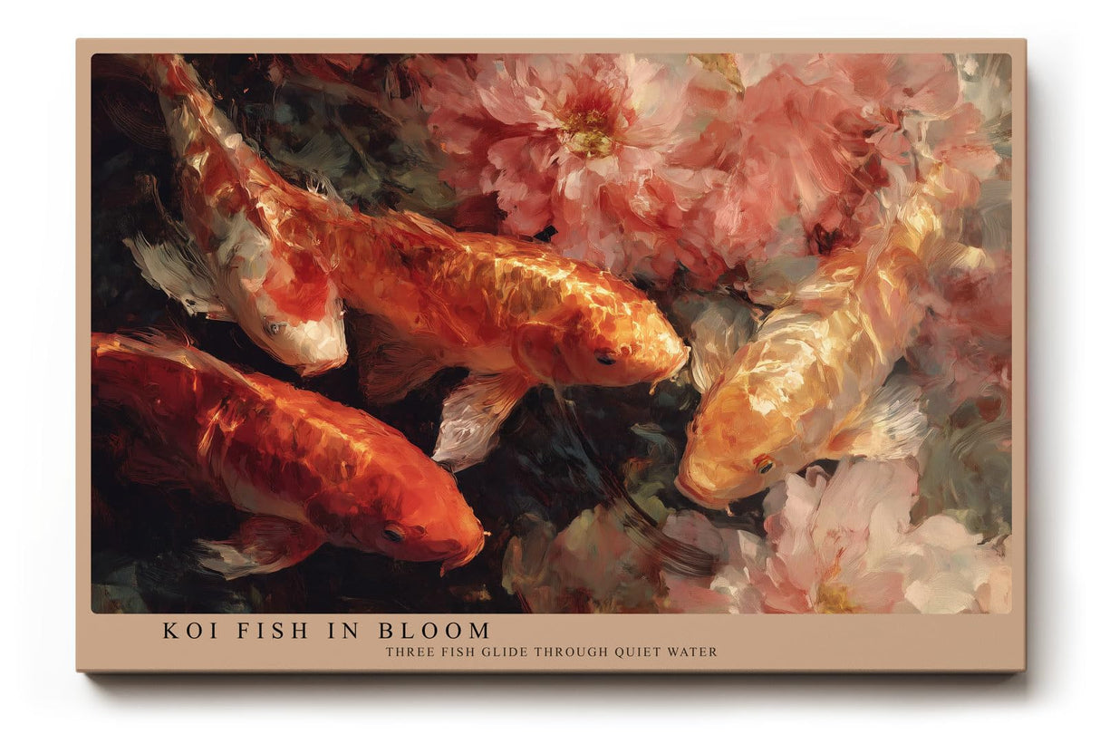 Paul Sinus Wandbild 120x80cm Koi Fische mit Blumen Japanische Naturkunst in Rot Gold Wanddekoration Wohnzimmer