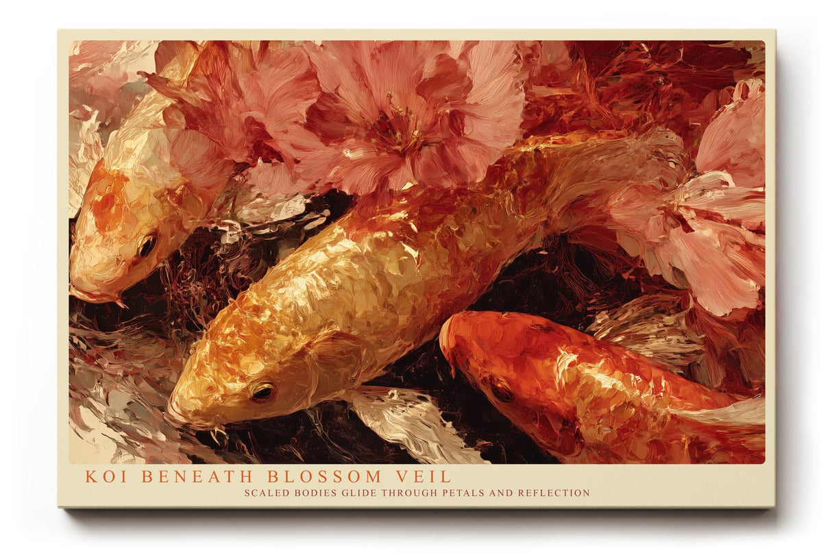 Paul Sinus Wandbild 120x80cm Koi Fische und Kirschblueten Japanische Natur Kunstmotiv Elegante Wasser Szene mit warmen Farben