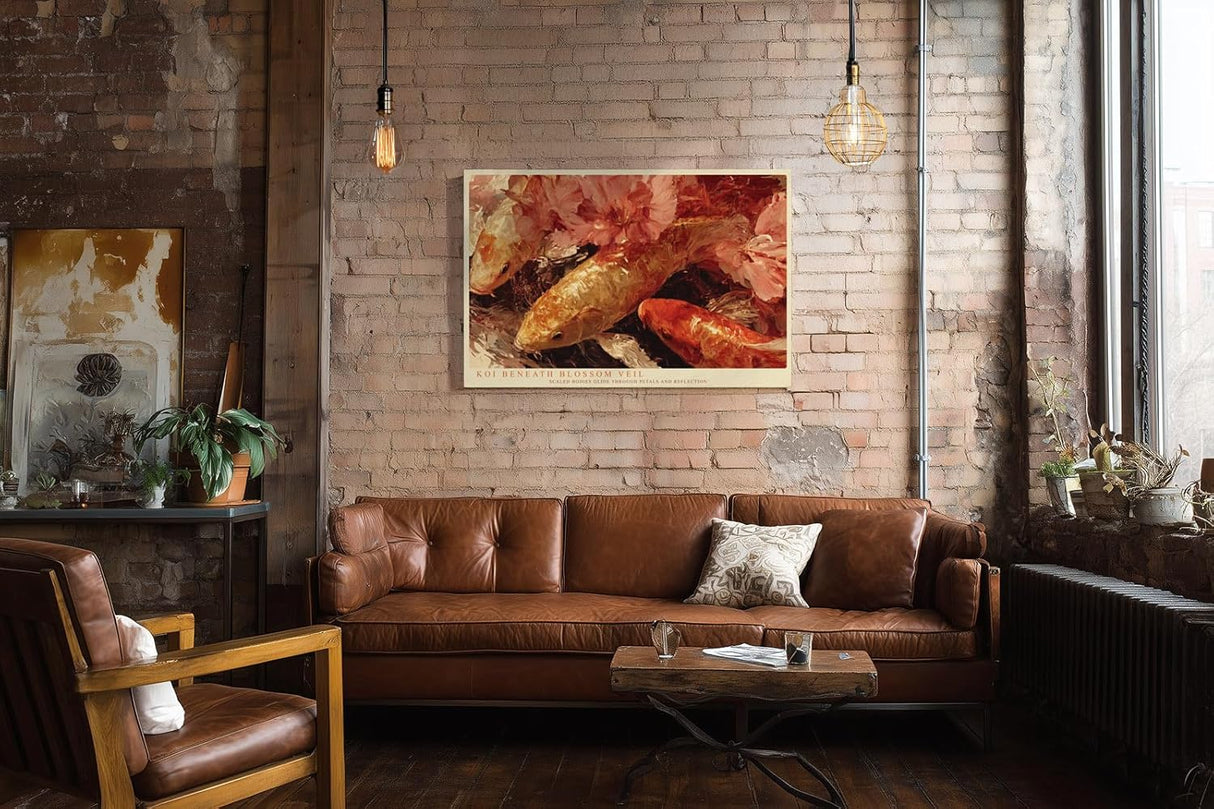 Paul Sinus Wandbild 120x80cm Koi Fische und Kirschblueten Japanische Natur Kunstmotiv Elegante Wasser Szene mit warmen Farben