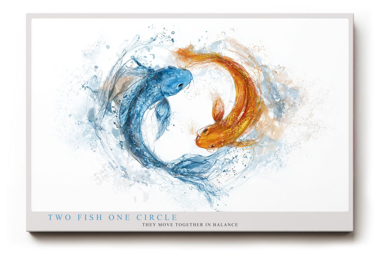 Paul Sinus Wandbild 120x80cm Koi Fische Yin Yang Illustration blau orange Wasser Kunst harmonisches Tiermotiv modernes Kunstbild stilvolle