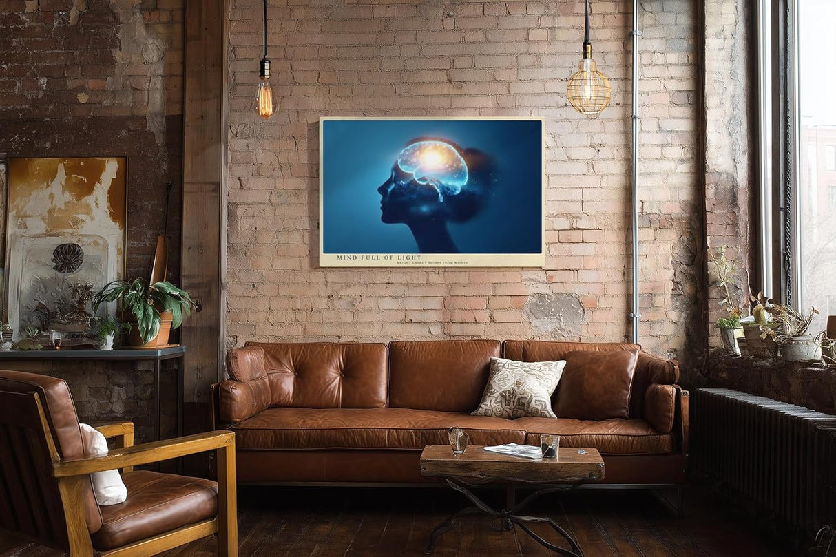 Paul Sinus Wandbild 120x80cm Kopf Silhouette Lichtenergie moderne spirituelle Kunst abstrakte Gedankenwelt Kunstdruck stilvolle Wanddekoration fuer Wohnzimmer Büro