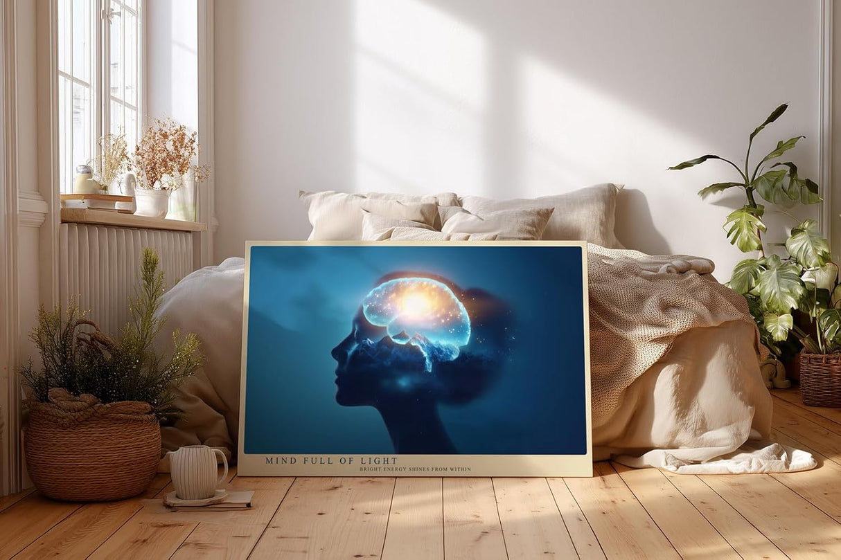 Paul Sinus Wandbild 120x80cm Kopf Silhouette Lichtenergie moderne spirituelle Kunst abstrakte Gedankenwelt Kunstdruck stilvolle Wanddekoration fuer Wohnzimmer Büro