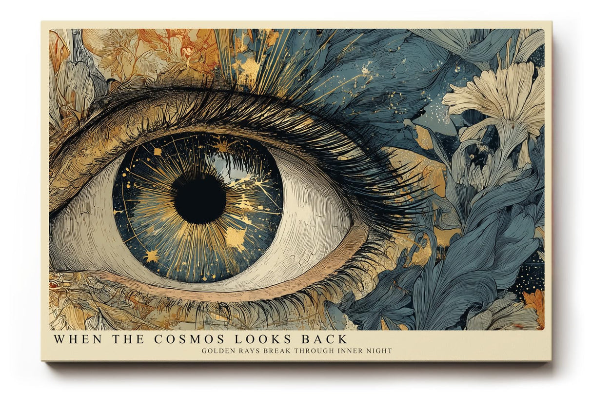 Paul Sinus Wandbild 120x80cm Kosmisches Auge Moderne Kunst in Blau Gold Sternenmotiv für Wohnzimmer Büro und Galerie