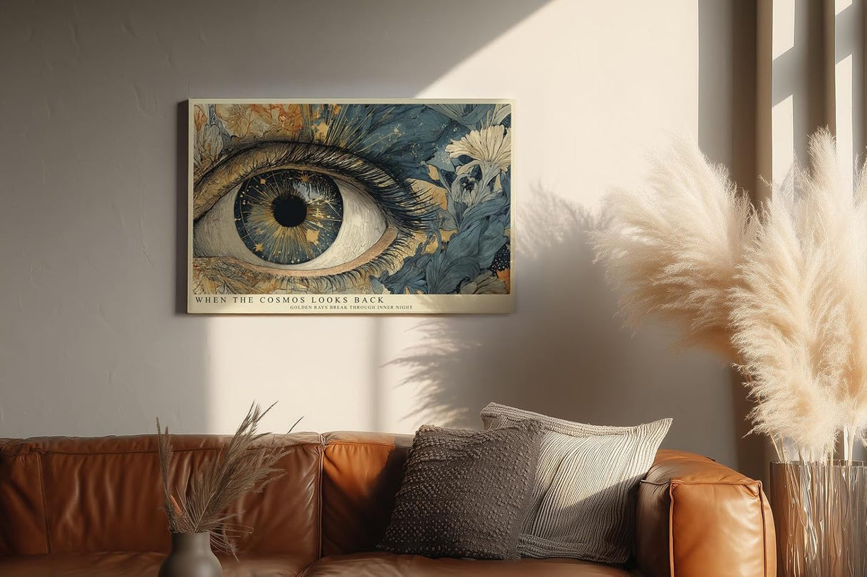 Paul Sinus Wandbild 120x80cm Kosmisches Auge Moderne Kunst in Blau Gold Sternenmotiv für Wohnzimmer Büro und Galerie