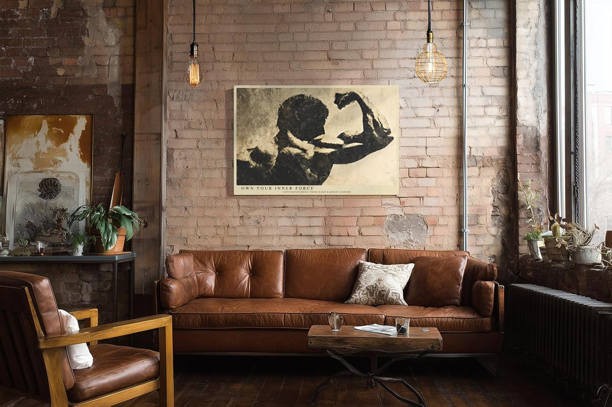Paul Sinus Wandbild 120x80cm Kraft Sport Silhouette Bodybuilding Fitness Kunst Kunstdruck grosses Wandbild 120x80cm motivierende Wanddekoration fuer Wohnzimmer Fitnessraum Büro