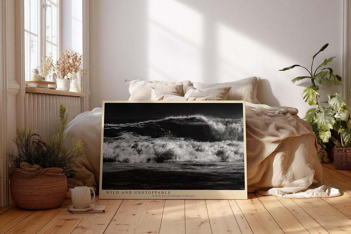 Paul Sinus Wandbild 120x80cm kraftvolle Meereswelle schwarz weiss Natur Fotokunst dramatische Ozean Landschaft moderner Kunstdruck