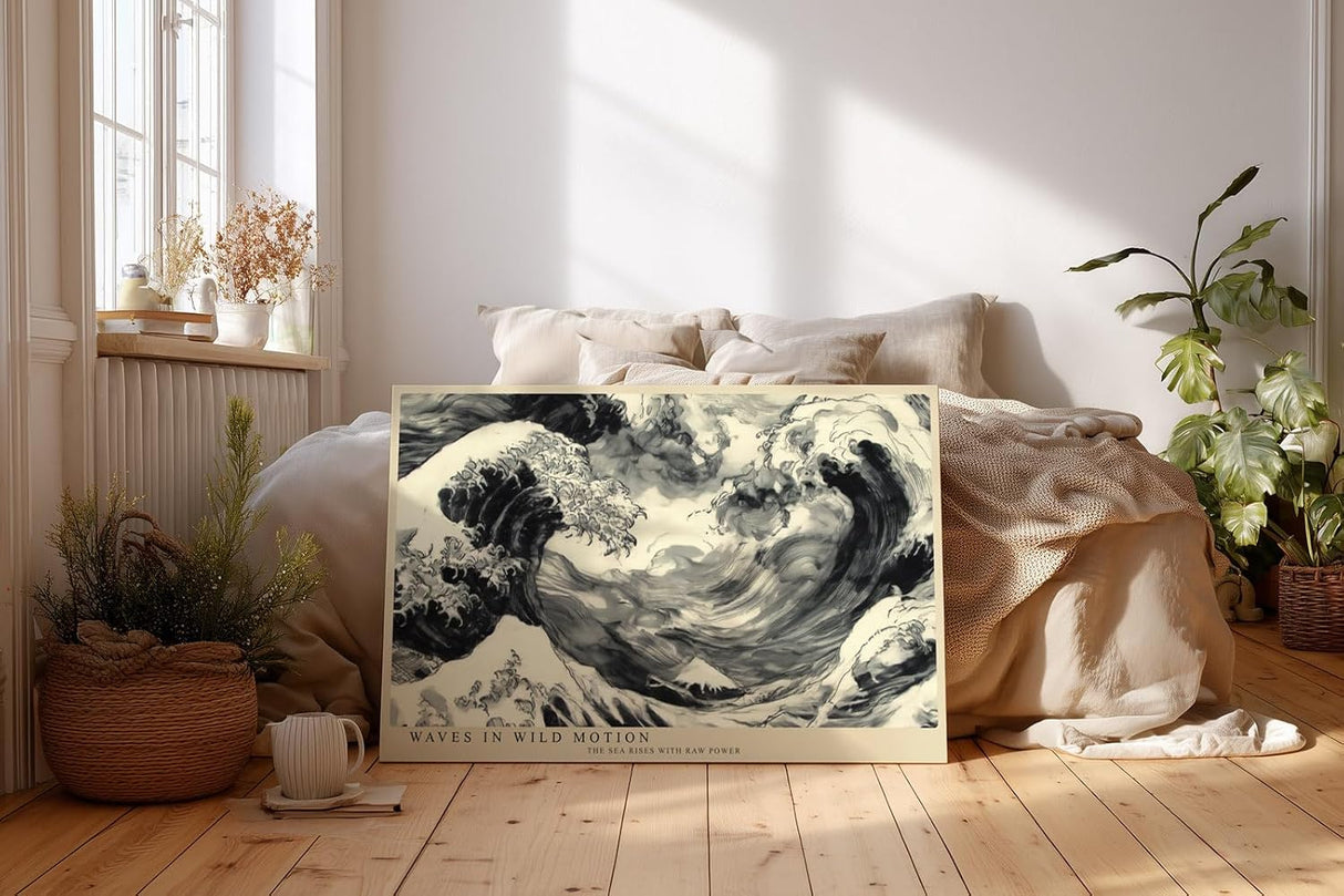 Paul Sinus Wandbild 120x80cm Kraftvolle Wellen Abstrakte Meereskunst LeinWandbild 120x80cm Japanische Wellen Wanddekoration