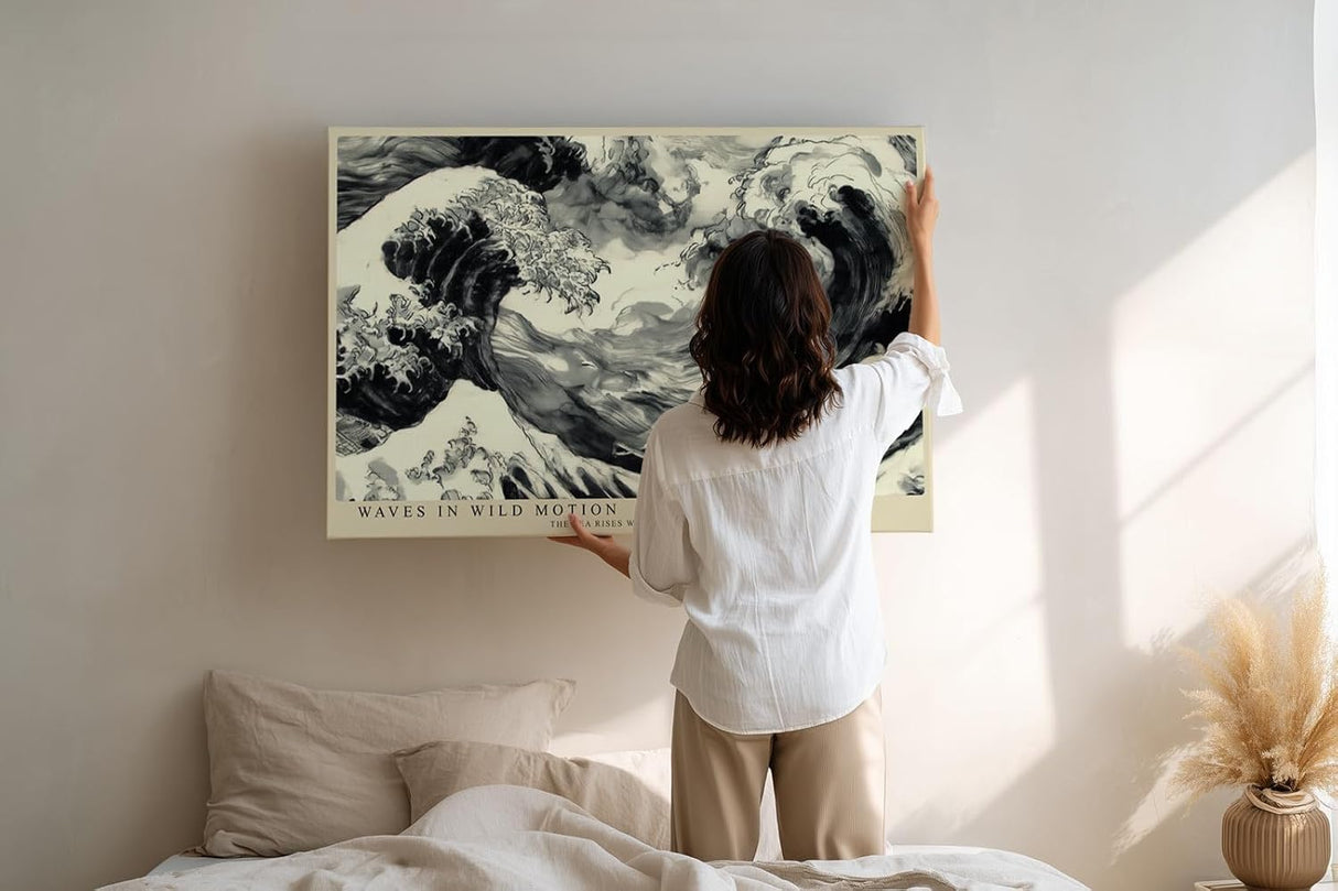 Paul Sinus Wandbild 120x80cm Kraftvolle Wellen Abstrakte Meereskunst LeinWandbild 120x80cm Japanische Wellen Wanddekoration
