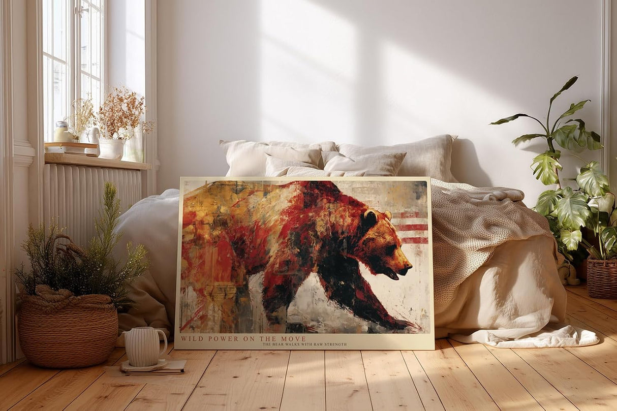 Paul Sinus Wandbild 120x80cm Kraftvoller Bär in Bewegung – Ausdrucksstarke Tierkunst mit dynamischen Farben für moderne Wohnräume