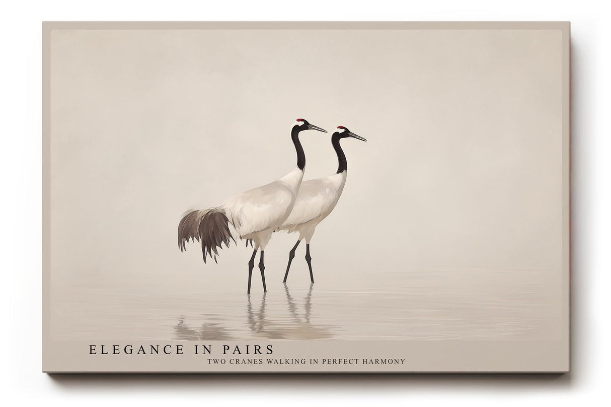 Paul Sinus Wandbild 120x80cm Kraniche Paar Natur Fotokunst elegante Vögel im Wasser ruhiges Tiermotiv modernes Naturbild für Wohnzimmer Büro