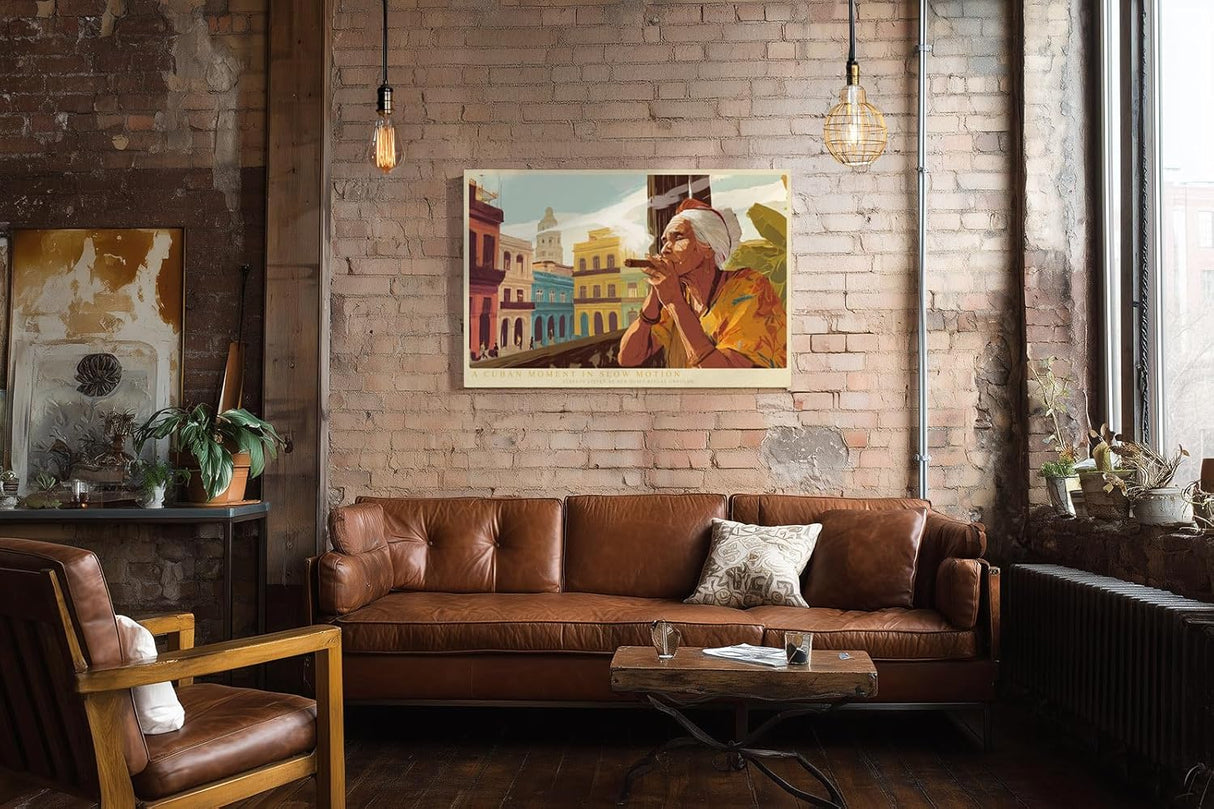 Paul Sinus Wandbild 120x80cm Kubanische Stadtszene mit rauchender Frau farbenreiche urbane Illustration