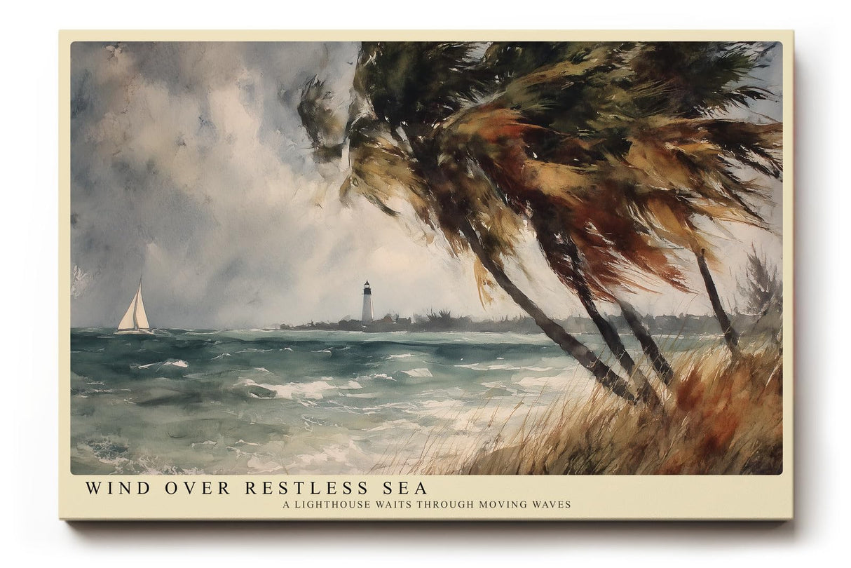 Paul Sinus Wandbild 120x80cm Kueste mit Leuchtturm und Segelboot Impressionistische Meereslandschaft fuer Wohnzimmer Schlafzimmer und Büro