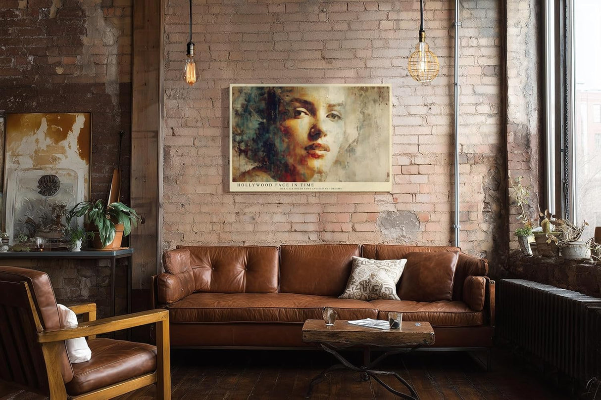 Paul Sinus Wandbild 120x80cm Künstlerisches Frauen Portrait Moderne Malerei in Beige Blau und Gold für Wohnzimmer Schlafzimmer Büro