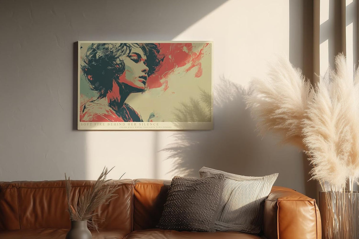 Paul Sinus Wandbild 120x80cm Künstlerisches Frauenportrait moderne Pop Art Kunst in Rot und Beige stilvolle Wanddekoration