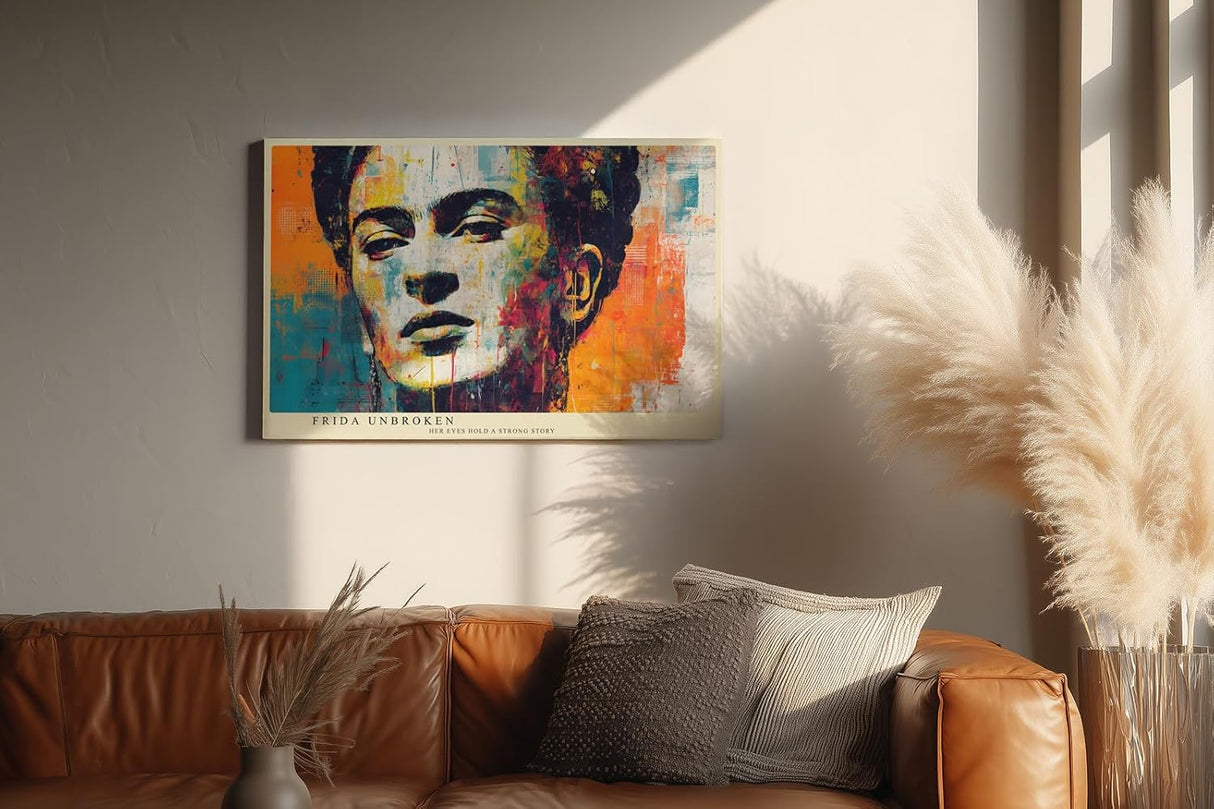 Paul Sinus Wandbild 120x80cm Künstlerisches Frida Portrait Moderne Pop Art Kunst in Bunt für Wohnzimmer Büro Atelier
