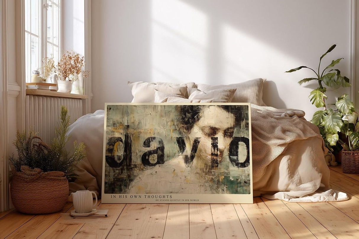 Paul Sinus Wandbild 120x80cm Künstlerisches Männerportrait Abstrakte Collage in Beige Schwarz und Grau für Wohnzimmer Büro Atelier