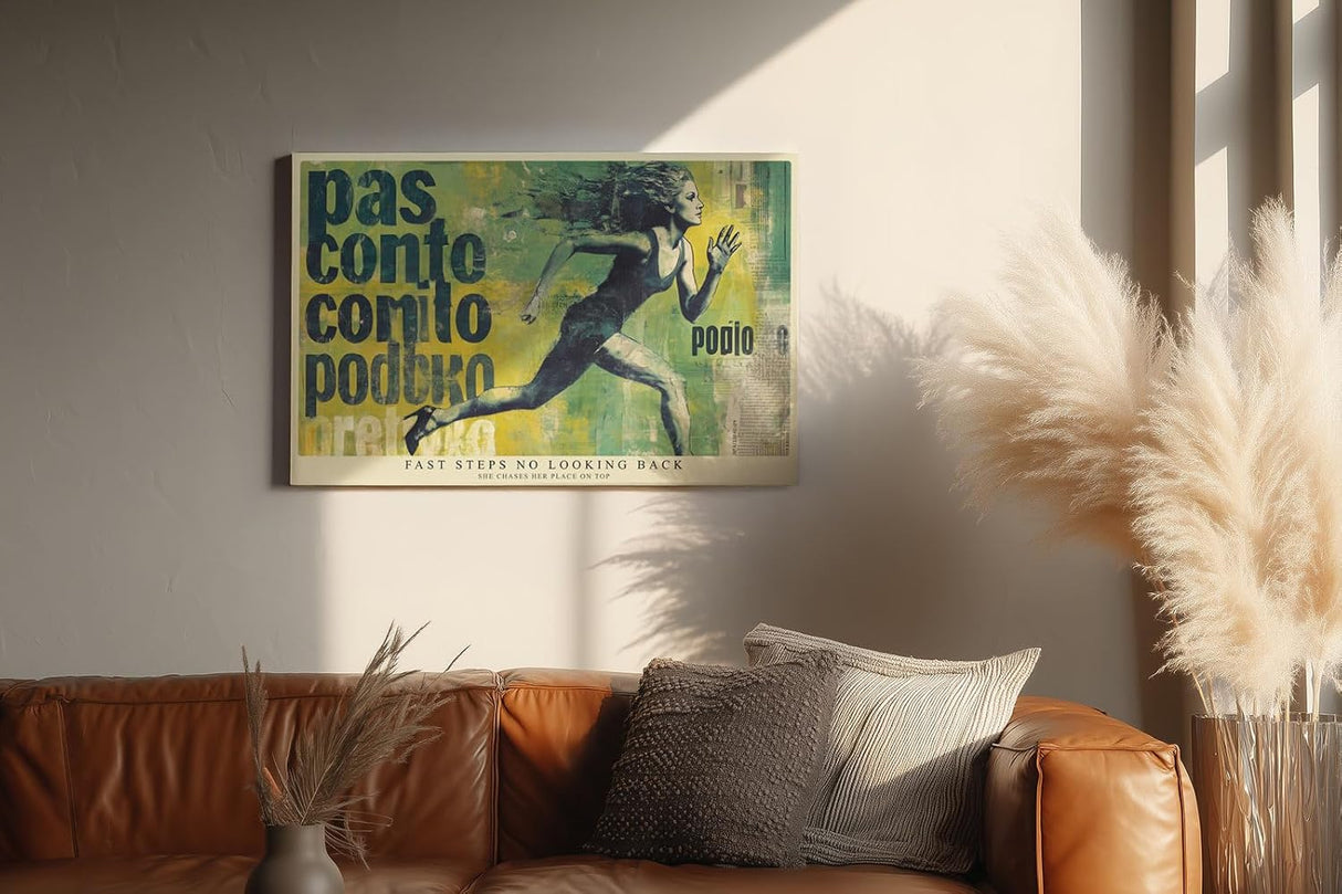 Paul Sinus Wandbild 120x80cm Läuferin Dynamische Sportkunst LeinWandbild 120x80cm Moderne Fitness Wanddekoration