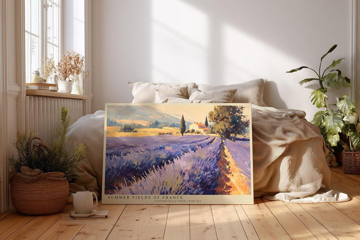 Paul Sinus Wandbild 120x80cm Lavendelfelder Provence Landschaft Kunst in Violett und Gold für Wohnzimmer Schlafzimmer Büro