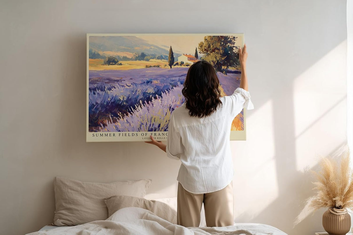 Paul Sinus Wandbild 120x80cm Lavendelfelder Provence Landschaft Kunst in Violett und Gold für Wohnzimmer Schlafzimmer Büro