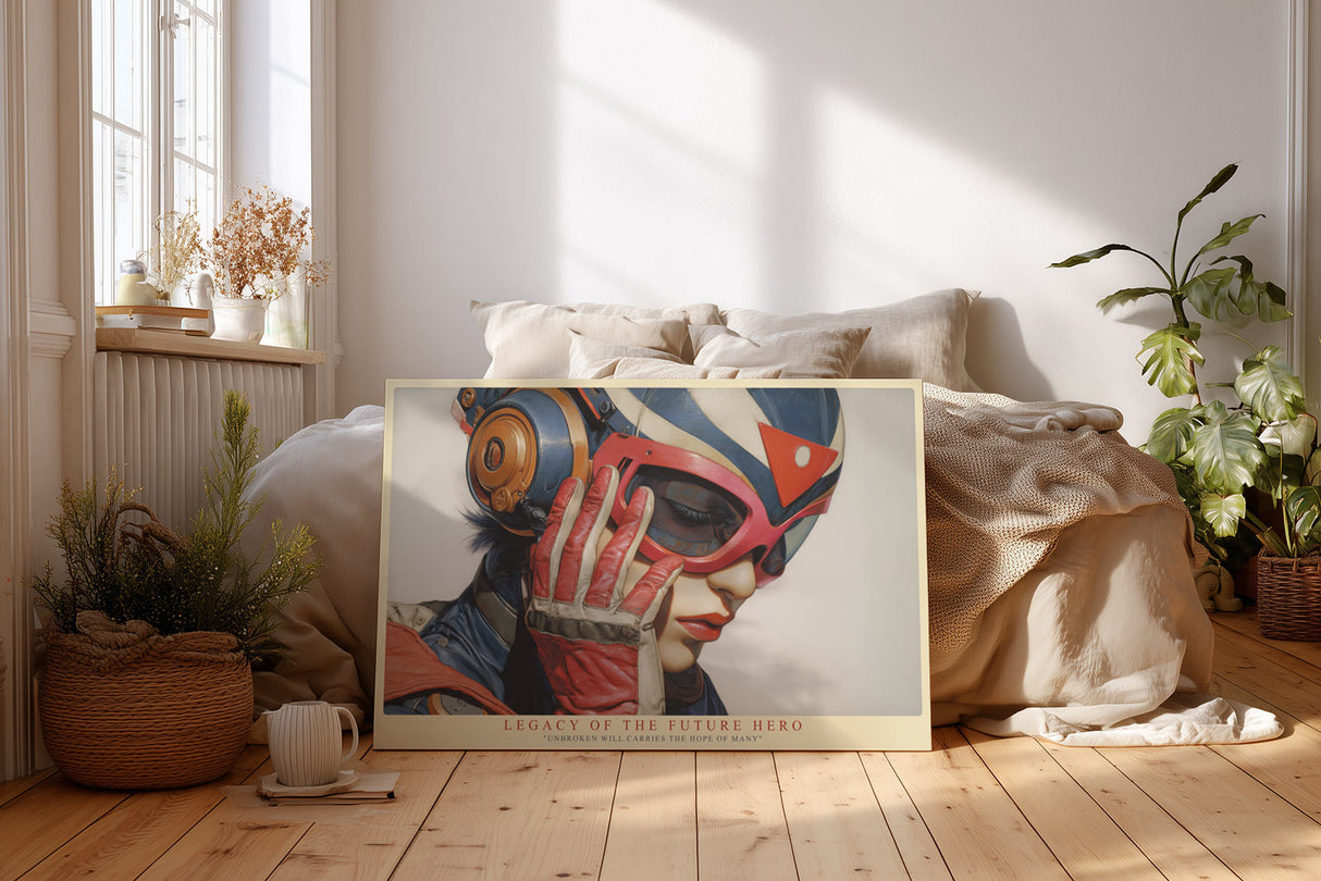 Paul Sinus Wandbild Legacy of the Future Hero futuristisches Porträt einer starken Frau mit Helm und Brille in intensiven Farben