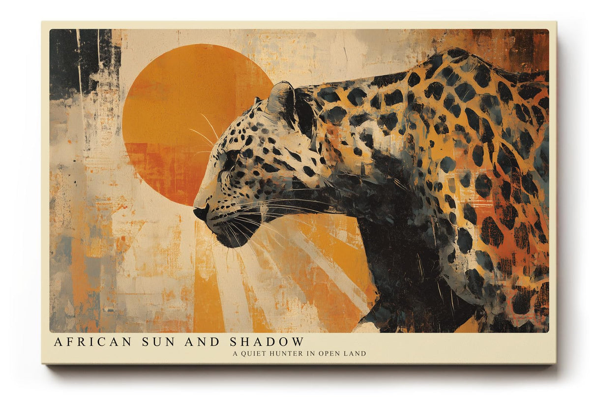 Paul Sinus Wandbild 120x80cm Leopard Afrika Tierkunst modern orange beige Kunstdruck grosses Wandbild 120x80cm exotische Wanddekoration fuer Wohnzimmer Büro