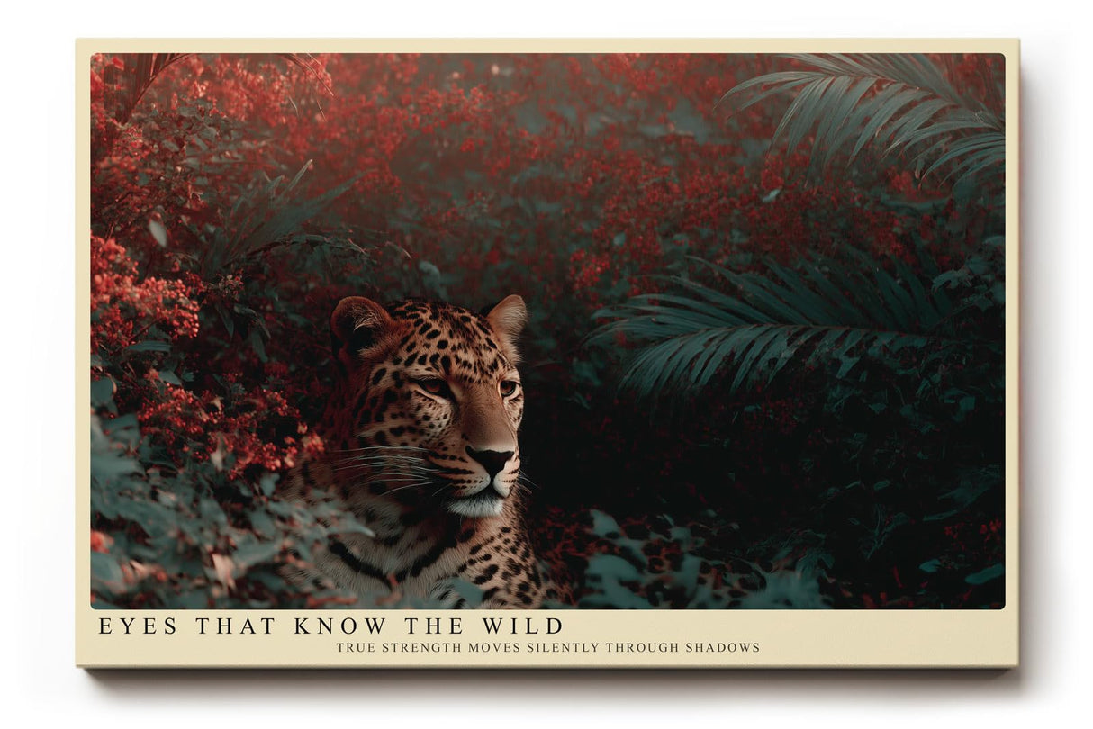Paul Sinus Wandbild 120x80cm Leopard im Dschungel Wildlife Tierfotografie exotische Naturkunst dunkle Gruen und Rottoene stilvolle Wanddekoration fuer Wohnzimmer Büro