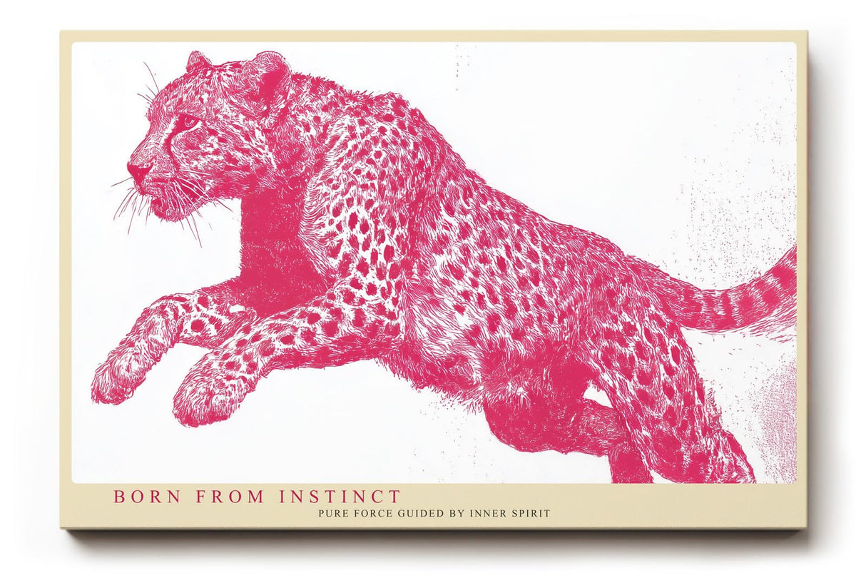 Paul Sinus Wandbild Leopard moderne Tierkunst rotes Grafikdesign dynamische Illustration Kunstdruck stilvolle Wanddekoration fuer Wohnzimmer Büro