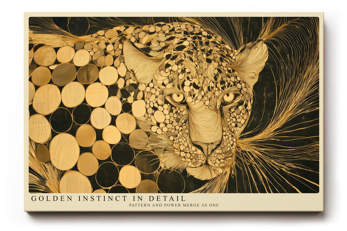 Paul Sinus Wandbild 120x80cm Leopard Portrait gold schwarz moderne Tierkunst Kunstdruck grosses Kunstbild elegante Wanddekoration fuer Wohnzimmer Büro Flur