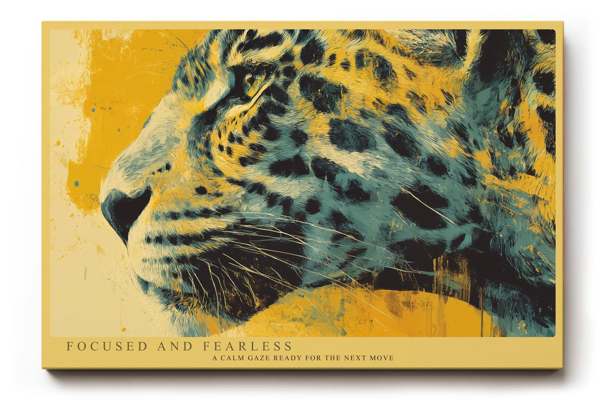 Paul Sinus Wandbild 120x80cm Leopard Portrait moderne Tierkunst gelb schwarz abstrakte Malerei wildes Tiermotiv stilvolle Wanddekoration fuer Wohnzimmer Büro