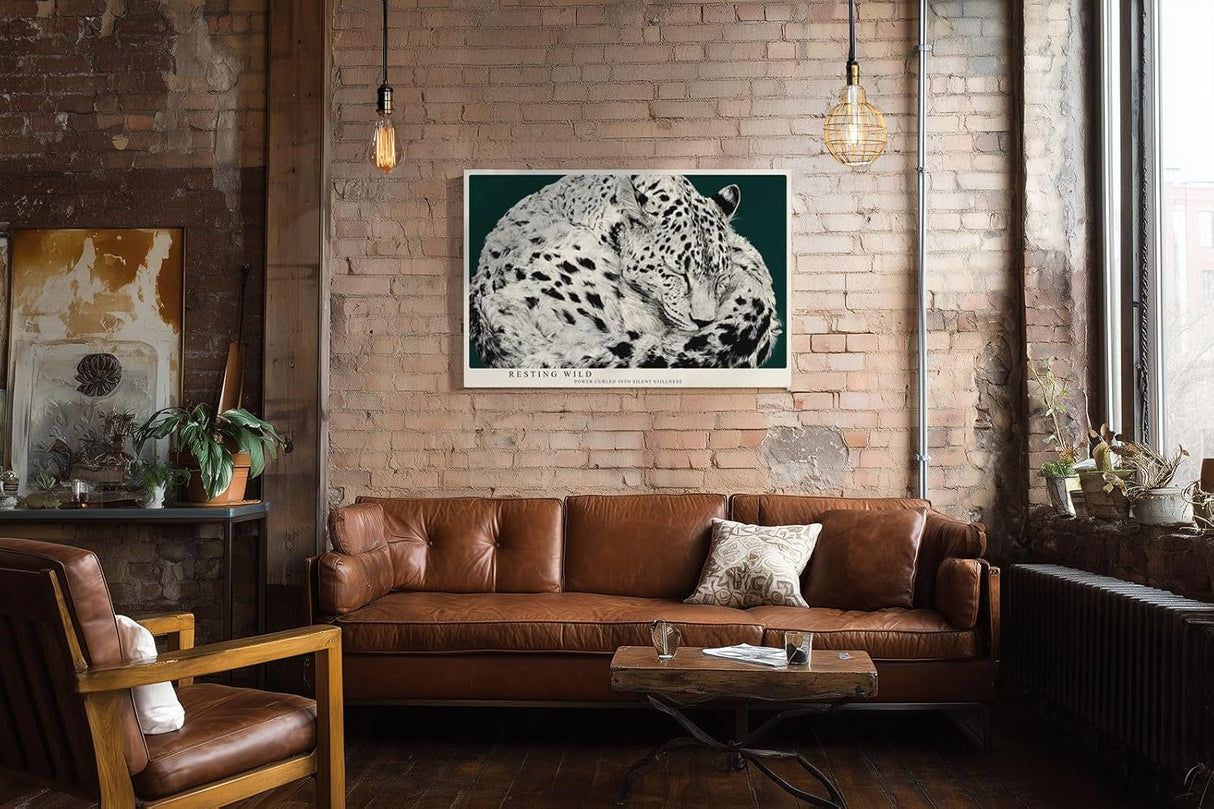 Paul Sinus Wandbild 120x80cm Leopard schlafend schwarz weiss moderne Tierillustration grosses Tier Kunstbild stilvolle Wanddekoration fuer Wohnzimmer Büro