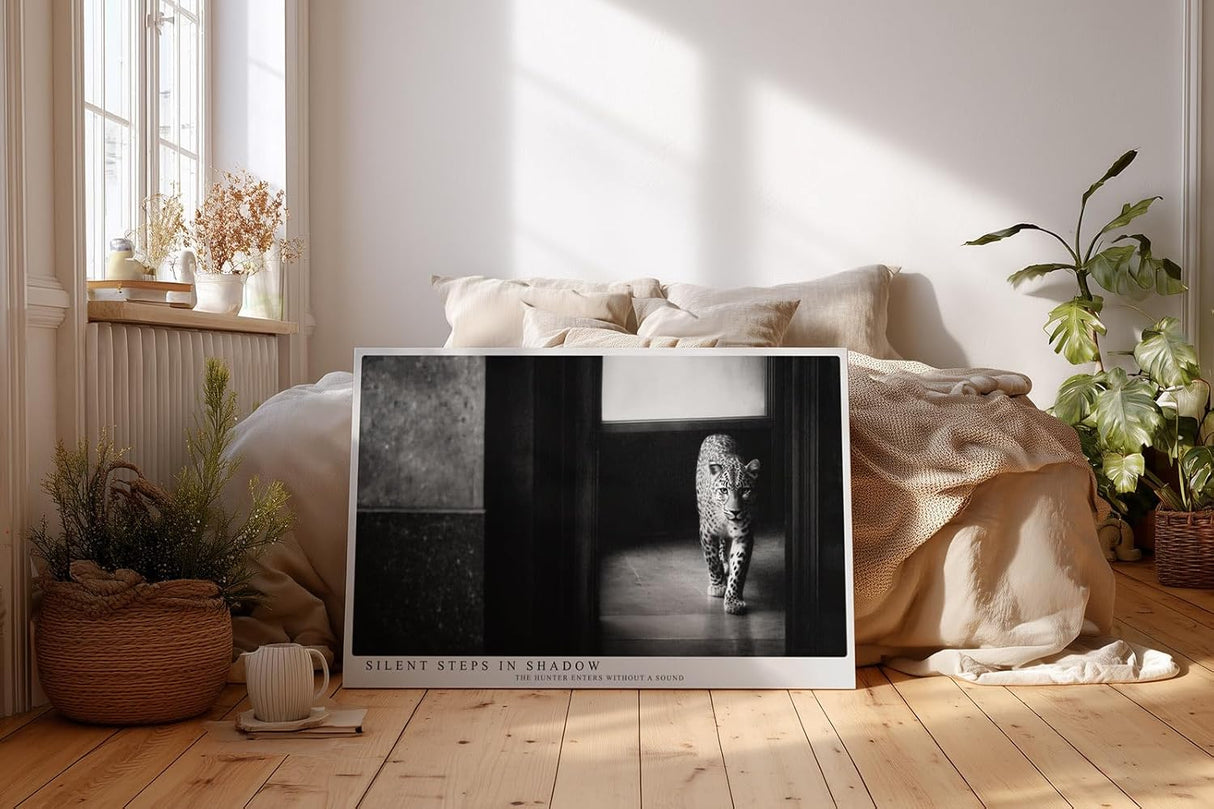 Paul Sinus Wandbild 120x80cm Leopard Schwarz Weiß Fotokunst Elegantes Tiermotiv Moderne Wanddekoration für Wohnzimmer Büro und Flur